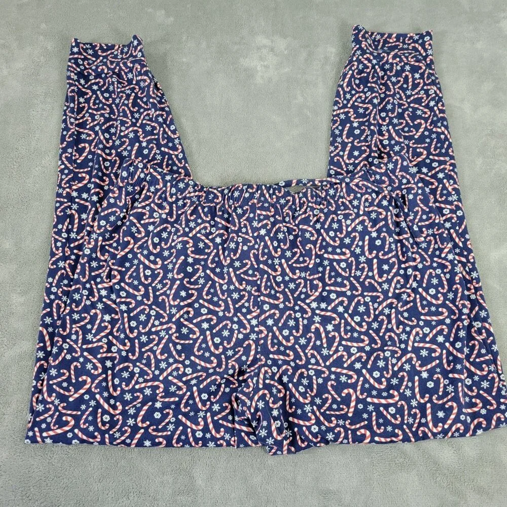 Merry Makers Christmas Pajama Pants Women XL Blue Candy Cane Festive NOV155E